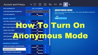 How To Turn On Anonymous Mode in Fortnite [upl. by Eldrida]