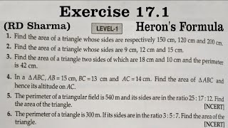 RD SHARMA Ex 171 Q1 to Q6 Solutions for class 9 Maths Chapter 17 Herons Formula [upl. by Santiago]