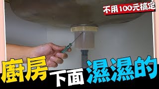 廚房下面濕濕的 不用100元 銅板花費 拯救廚房『水槽提籠』｜Kitchen Sink Plumbing Strainer｜DIY實作｜【宅水電】 [upl. by Crista]